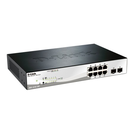 D-LINK DGS-1210-10P, Gigabit Smart III Switch with 8 10/100/1000Base-T PoE ports and 2 combo 1000Base-T/MiniGBIC (SFP) ports, 802.3x Flow Control, Port Trunking, 802.1Q VLAN, 802.1p Priority Queues, Port mirroring, Jumbo Frame support, 802.1D STP, ACL, LLDP, Cable Diagnostics, Voice VLAN, CLI | D-Link | 24 month(s)