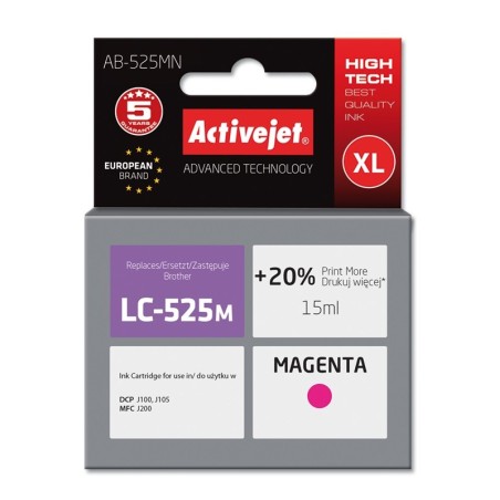 Activejet AB-525MN ink (replacement for Brother LC525M; Supreme; 15 ml; magenta). Prints 20% more than OEM.
