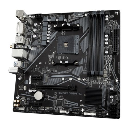 GIGABYTE A520M DS3H AC Motherboard - AMD Ryzen 5000 Series CPUs, 5+3 Phases VRM, up to 4733MHz DDR5 (OC), 1xPCIe 3.0 M.2, GbE LAN, WIFI 5, USB 3.2 Gen 1