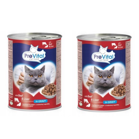PREVITAL Beef with liver in gravy - wet cat food - 2x415g