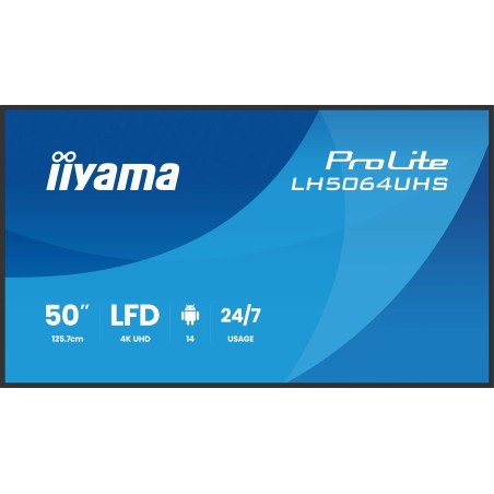 iiyama LH7564UHS-B1AG Signage Display Digital signage flat panel 190.5 cm (75") Wi-Fi 500 cd/m² 4K Ultra HD Black Android 24/7