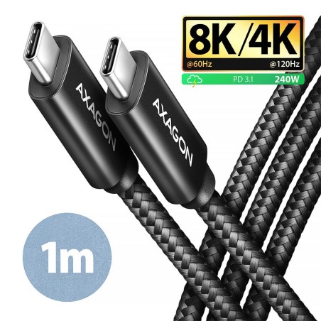 CABLE USB-C TO USB-C 1M 240W/8K BLACK BUCM4X-CM10AB AXAGON