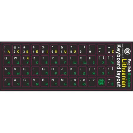 Lipdukai klaviatūrai/Keyboard stickers LT+RU+ENG, black