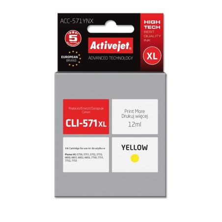 Activejet ACC-571YNX Ink (replacement for Canon CLI-571XLY; Supreme; 12 ml; yellow)